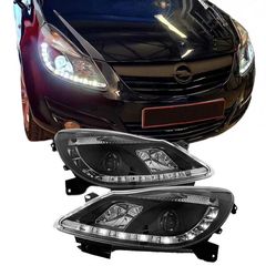 Μπροστινά Φανάρια Set Για Opel Corsa D 06-11 DRL Μαύρα H1/H1 Sonar