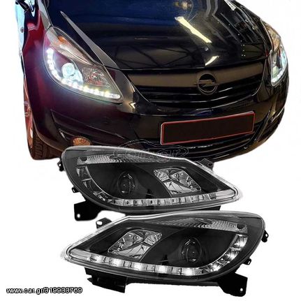 Μπροστινά Φανάρια Set Για Opel Corsa D 06-11 DRL Μαύρα H1/H1 Sonar