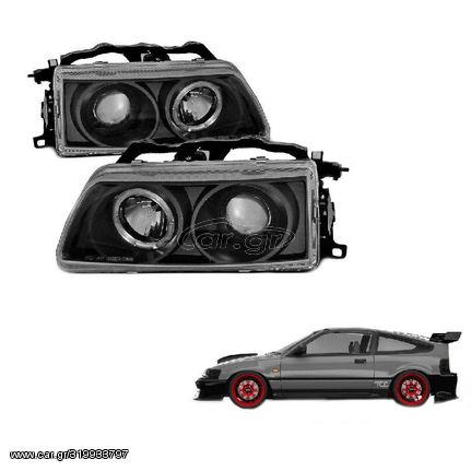 Μπροστινά Φανάρια Set Για Honda CRX 90-92 Angel Eyes Μαύρα H1/H1 Manual Sonar