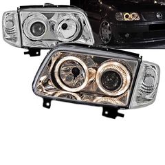 Μπροστινά Φανάρια Set Για Vw Polo 6N2 99-01 Angel Eyes Χρωμίου H7/H7 Depo