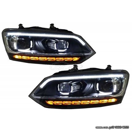 Μπροστινά Φανάρια Set Για Vw Polo 6R/6C 09-17 DRL Passat Matrix Look & Dynamic Φλας Full Led Με Μοτέρ Carner