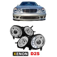 Μπροστινά Φανάρια Set Για Mercedes-Benz E-Class W211 02-06 DRL Xenon D2S/H7 Χρωμίου Με Μοτέρ Sonar