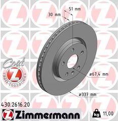 Δισκόπλακα ZIMMERMANN 430261620 για Opel Insignia 2000cc CDTI 4x4 163ps 2013 2017