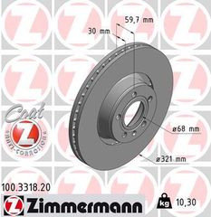 Δισκόπλακα ZIMMERMANN 100331820 για Audi A6 4F2 3000cc TDI Quattro 211ps 2004 2011