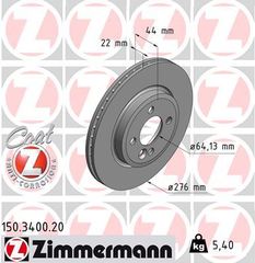 Δισκόπλακα ZIMMERMANN 150340020 για Mini Cooper R50-R53 1600cc S 163ps 2002 2006