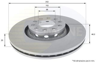 Δισκόπλακα COMLINE ADC1431V για Audi A4 8E2 2000cc 130ps 2000 2004