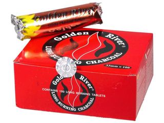 Κουτί με 100 καρβουνάκια για ναργιλέ GOLDEN RIVER LONG BURNING 33mm 6940384800015