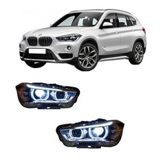 Μπροστινά Φανάρια Set Για Bmw X1 F48 15+ Angel Eyes Full Led Upgrade Μαύρα Με Μοτέρ