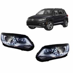 Μπροστινά Φανάρια Set Για Vw Tiguan mk1 11-15 DRL Μαύρα H7/H7 Με Μοτέρ  Carner