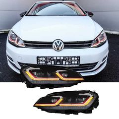 Μπροστινά Φανάρια Set Για Vw Golf VII (7) 12-17  Look 7.5 GTI Μαύρα/ Κόκκινη Γραμμή H7 Με Μοτέρ Carner