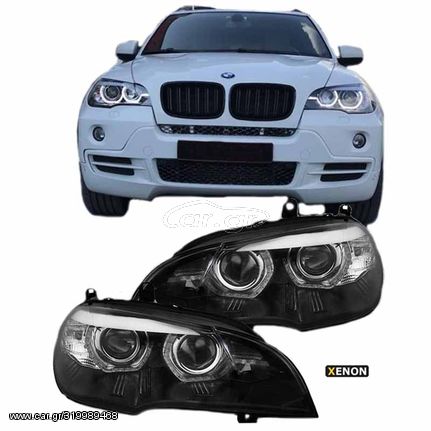 Μπροστινά Φανάρια Set Για Bmw X5 E70 07-10 3D LED Angel Eyes Μαύρα Xenon D1S Με Μοτέρ Sonar