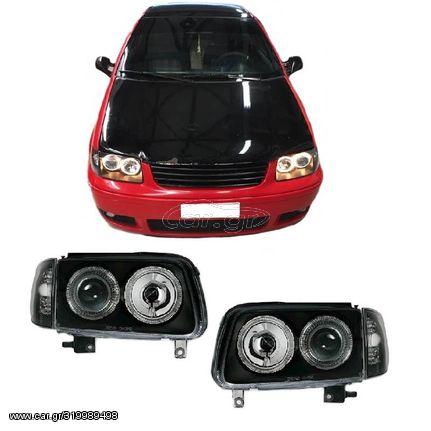 Μπροστινά Φανάρια Set Για Vw Polo 6N2 99-01 Angel Eyes Μαύρα H7/H7 Depo