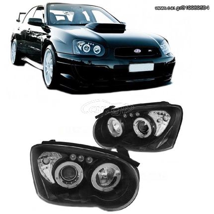 Μπροστινά Φανάρια Set Για Subaru Impreza 02-05 Angel Eyes & Led Μαύρα H3/H1 Manual Junyan