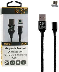 NSP MICRO USB MAGNETIC BRAIDED NSC01 3.5A QC 2.0 1M BLACK