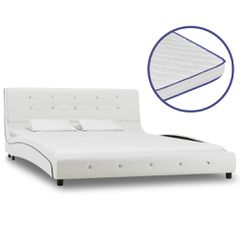 vidaXL Κρεβάτι Λευκό 140 x 200 εκ. Δερματίνη με Στρώμα Αφρού Μνήμης
