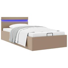 vidaXL Πλαίσιο Κρεβατιού Αποθ. Χώρο/LED Καπουτσίνο 100x200εκ Δερματίνη