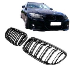 Καρδιές Μάσκας Για Bmw 3 E90 /E91 08-11 M4 Look Με Διπλή Γρίλια Μαύρο Γυαλιστερό 2 Τεμάχια