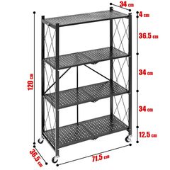 Τροχήλατο Πτυσσόμενο Ράφι 4 Επιπέδων 120x71cm Μαύρο