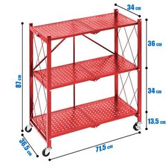 Τροχήλατο Πτυσσόμενο Ράφι 3 Επιπέδων 87x71 Κόκκινο
