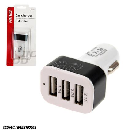 Φορτιστής Αναπτήρα Αυτοκινήτου Με 3 Θύρες Usb PC-03 Λευκός Amio 01027