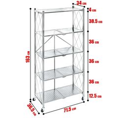 Τροχήλατο Πτυσσόμενο Ράφι 5 Επιπέδων 163x71cm Γκρι-thumb-10
