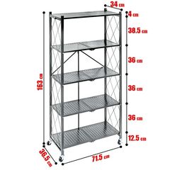 Τροχήλατο Πτυσσόμενο Ράφι 5 Επιπέδων 163x71cm Γκρι