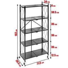 Τροχήλατο Πτυσσόμενο Ράφι 5 Επιπέδων 163x71cm Μαύρο