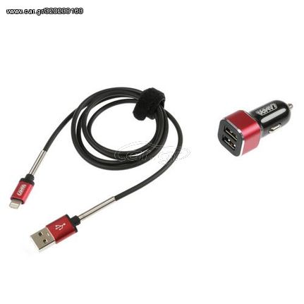 ΦΟΡΤΙΣΤΗΣ ΑΝΑΠΤΗΡΑ ΓΙΑ APPLE 12/24V ΜΕ 2 USB 2500mA ΜΕ ΚΑΛΩΔΙΟ 100cm FAST CHARGE (ΚΟΚΚΙΝΟ)