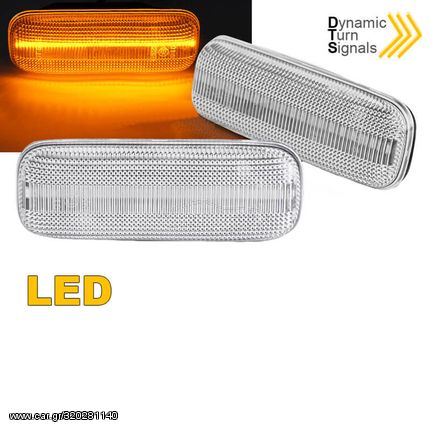 Πλαϊνά Φλας Φτερού Για Mercedes-Benz ML W163 98-02 Led Dynamic Άσπρα 2 Τεμάχια