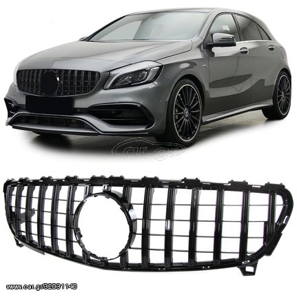 Κεντρική Μάσκα -  Γρίλιες γκριλ Σετ Sport grille εμπρός μάσκα μπροστινή σχάρα   γυαλιστερό μαύρο για Mercedes A Class W176 από 15