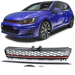 Κεντρική Μάσκα -  Γρίλιες γκριλ Σετ Sport grille εμπρός μάσκα μπροστινή σχάρα    κηρήθρα μαύρο κόκκινο για VW Golf 7 12-16