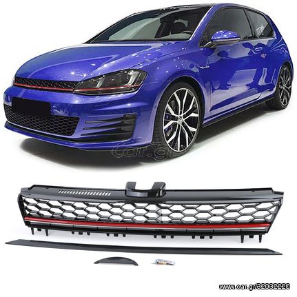 Κεντρική Μάσκα -  Γρίλιες γκριλ Σετ Sport grille εμπρός μάσκα μπροστινή σχάρα    κηρήθρα μαύρο κόκκινο για VW Golf 7 12-16