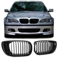 Σετ 2 τεμάχια  Κεντρική Μάσκα -  Γρίλιες γκριλ Σετ Sport grille εμπρός μάσκα μπροστινή σχάρα διπλή   γυαλιστερό μαύρο για BMW 3 SERIES E46 Sedan Touring