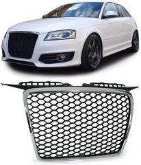 Κεντρική Μάσκα -  Γρίλιες γκριλ Σετ Sport grille εμπρός μάσκα μπροστινή σχάρα σπορ    μαύρο χρώμιο για Audi A3 8P 05-08