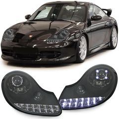 Σετ Φανάρια Εμπρός 2 X Μπροστινα Φανάρια - Xenon LED ζεύγος Προβολείς Διαφανείς γυάλινοι προβολείς μαύρο με ενδεικτικές λυχνίες LED για Porsche 911 996 Boxster 986
