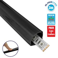 GloboStar® 70816-3M Γωνιακό Προφίλ Αλουμινίου Μαύρο με Μαύρο Οπάλ Κάλυμμα για 1 Σειρά Ταινίας LED Πατητό - Press On Πακέτο 5 Τεμάχια των 3 Μέτρων