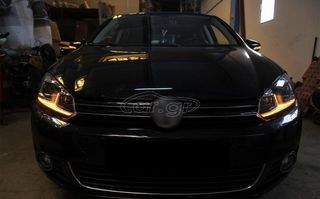Μπροστινά Φανάρια  Vw Golf VI (6) 08-12 DRL & Led Signal Dynamic Look Golf 7,5 GTI BLACK/RED -thumb-4