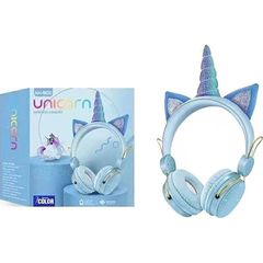 Bluetooth Ασύρματα Παιδικά Ακουστικά On Ear Unicorn με Ενσωματωμένο Μικρόφωνο Γαλάζιο