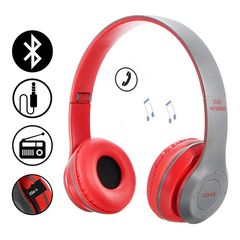 Ασύρματα Ακουστικά Bluetooth με Ενσωματωμένο Μικρόφωνο & Υποδοχή για MicroSD - Wireless BT Over Ear P47, Κόκκινα