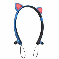 Bluetooth Ασύρματα Ακουστικά Ψείρες με Μαγνήτη, Στερεοφωνικά & LED Αυτάκια Γάτας - Luminous Wireless Earphone Cat Ear ZW-29 Μπλε OEM