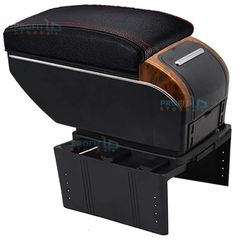 Premium Κονσόλα Χειρόφρενου & Πολύ Φορτιστής USB με Εσωτερικό Φωτισμό, Ποτηροθήκη, Τασάκι Universal - Τεμπέλης Αυτοκινήτου Μαύρο με Σχέδιο Ξύλου