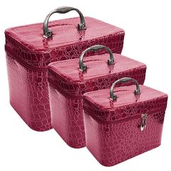 Νεσεσέρ - Κουτί - Βαλιτσάκι Ταξιδιού για Καλλυντικά Σετ 3 σε 1 Ροζ - Travel Makeup Leather Box 3 in 1