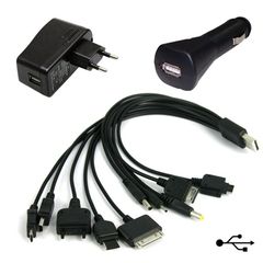 USB Πολυφορτιστής Ταξιδίου Ρεύματος & Αυτοκινήτου για Κινητά Τηλέφωνα + Iphone