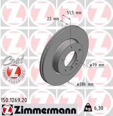 Δισκόπλακα ZIMMERMANN 150126920 για BMW 3 Coupe E46 1900cc 318 Ci 118ps 1999 2001