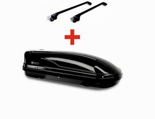 Μπαγκαζιέρα Οροφής Modula Wego 450 Glossy Black (450 λίτρα) με Μπάρες Οροφής Modula Αλουμινίου Μαύρες / Ασημί