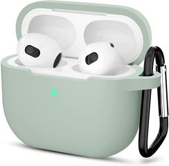 (Apple AirPods 3) Silicone Fit with Carabiner Θήκη Σιλικόνης με Γάντζο - Light Green (oem)