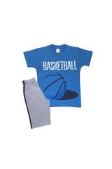 Πιτζάμα Παιδική Καλοκαιρινή Σετ 2 Τεμαχίων Basket για Αγόρι Σιέλ-Γκρι Ψιλή Πλέξη Υφάσματος, Βαμβακερό 100%-Pretty Baby