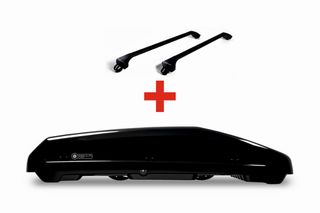 Μπαγκαζιέρα Οροφής Modula EVO 470 Glossy Black (470 λίτρα) με Μπάρες Οροφής Modula Αλουμινίου Μαύρες / Ασημί