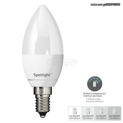 Spotlight Λαμπτήρας E14 LED Κερί 5W Σε Θερμό Φως (3000Κ) Με Dimming 4 Σταδίων Μέσω Διακόπτη On/Off - Εναλλαγή χρωμάτων