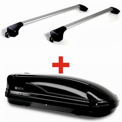 Μπαγκαζιέρα Οροφής Modula Wego 450 Glossy Black (450 λίτρα) με Μπάρες Οροφής Modula Αλουμινίου Μαύρες / Ασημί